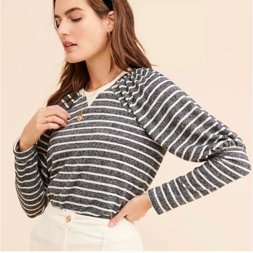 SAYLOR Auggie Puff Sleeve Striped Sweater Small
